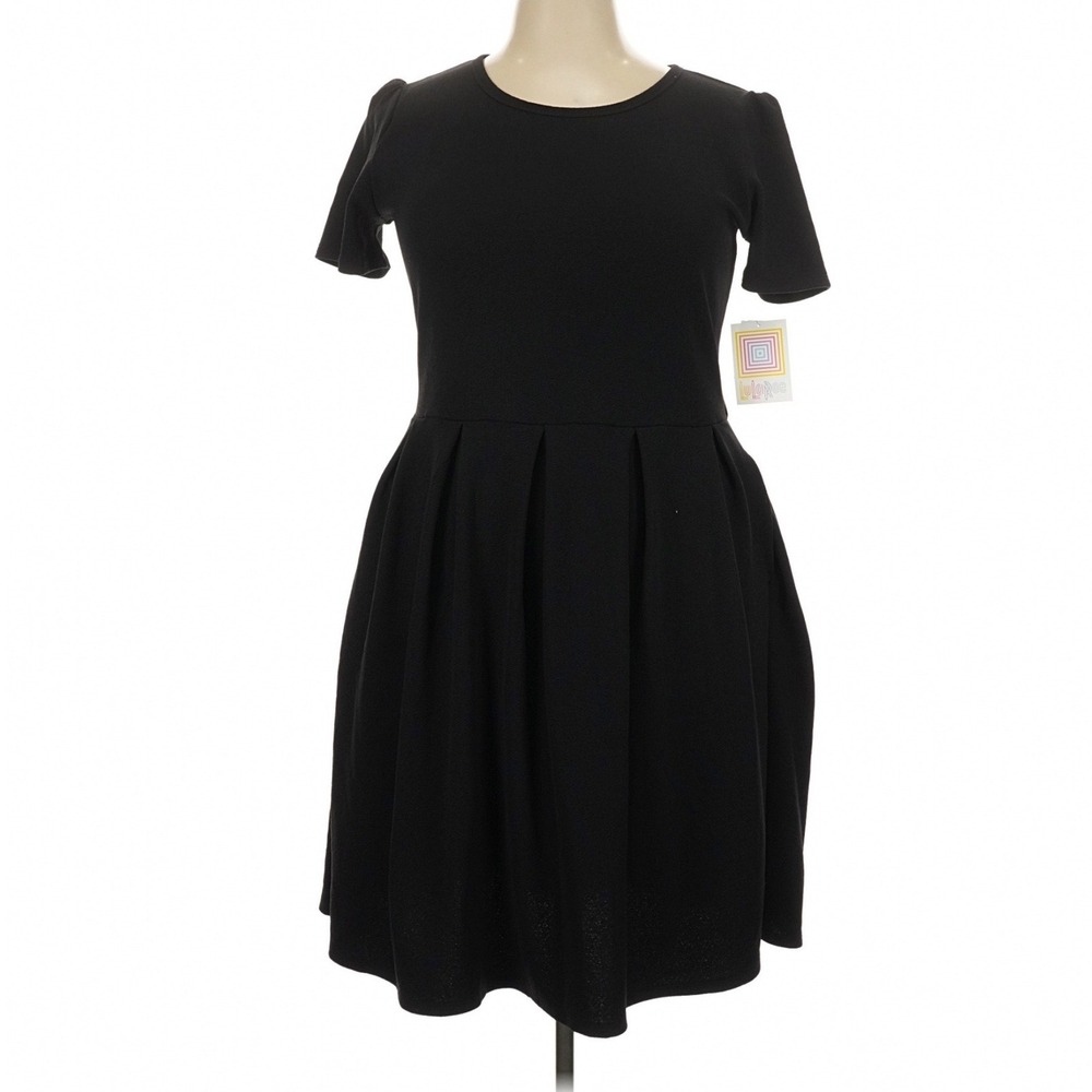 LuLaRoe Amelia Womens‎ Fit & Flare Dress Size 3XL Solid Black Exposed Zipper NWT